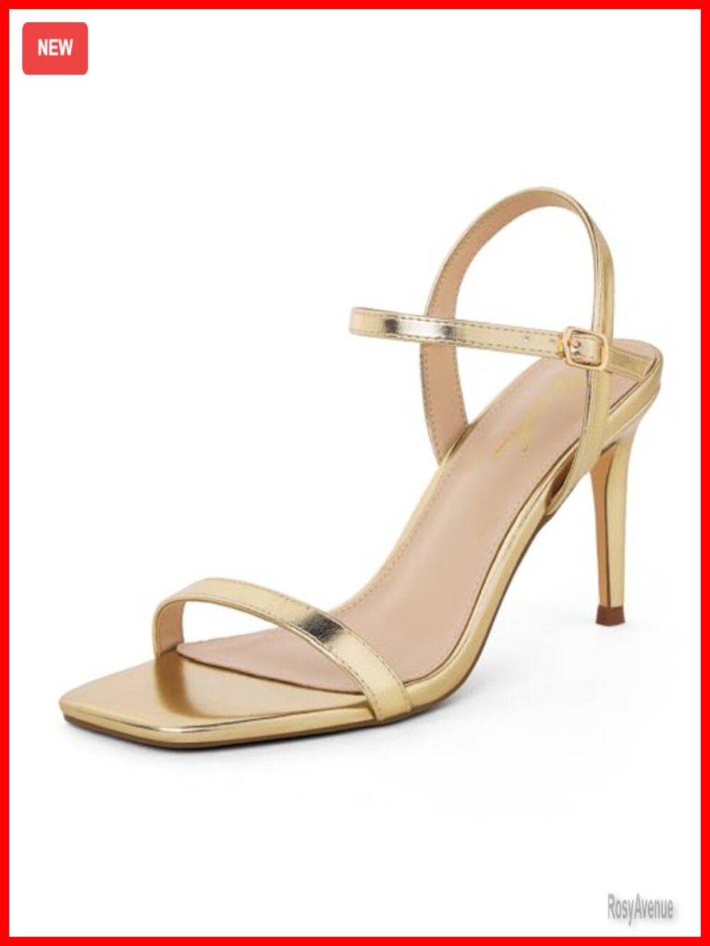 Women's Strappy Stiletto Heeled Sandals Square Toe Ankle Strap Faux Leather